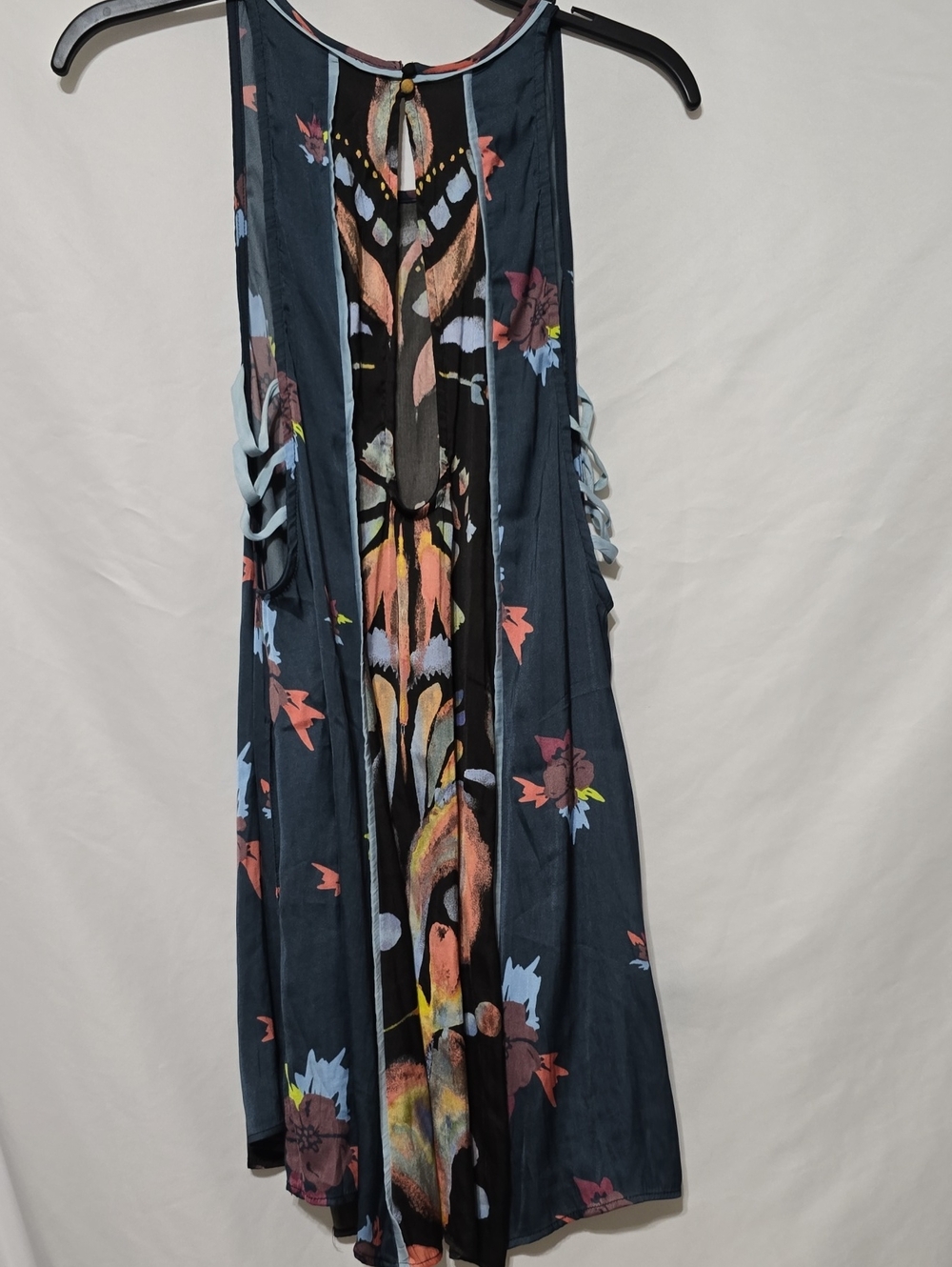 Free People Dream Free Printed Tunic Boho Halter Mini Dress Black Blue SP - Picture 9 of 11